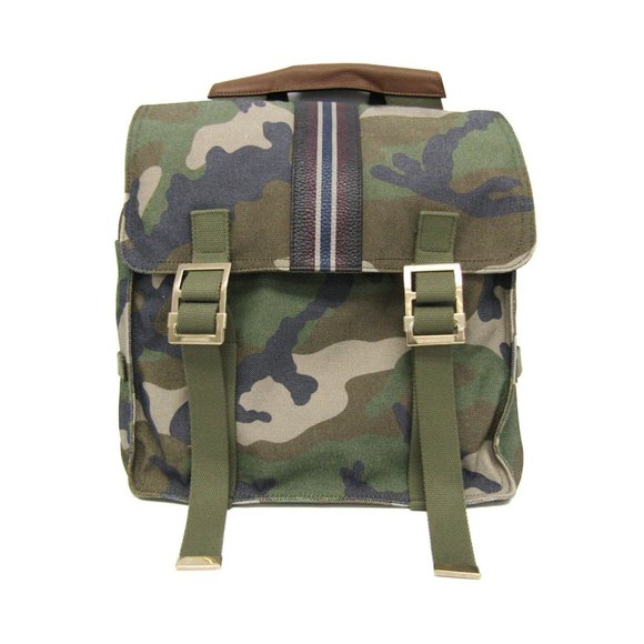 Valentino Garavani Military Women,Men Leather,Canvas Backpack Khaki - Picture 1 of 10